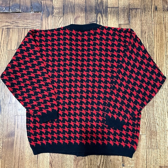 Vintage One Step Up Acrylic Button Up Red & Black Houndstooth Cardigan Sweater - Picture 3 of 4